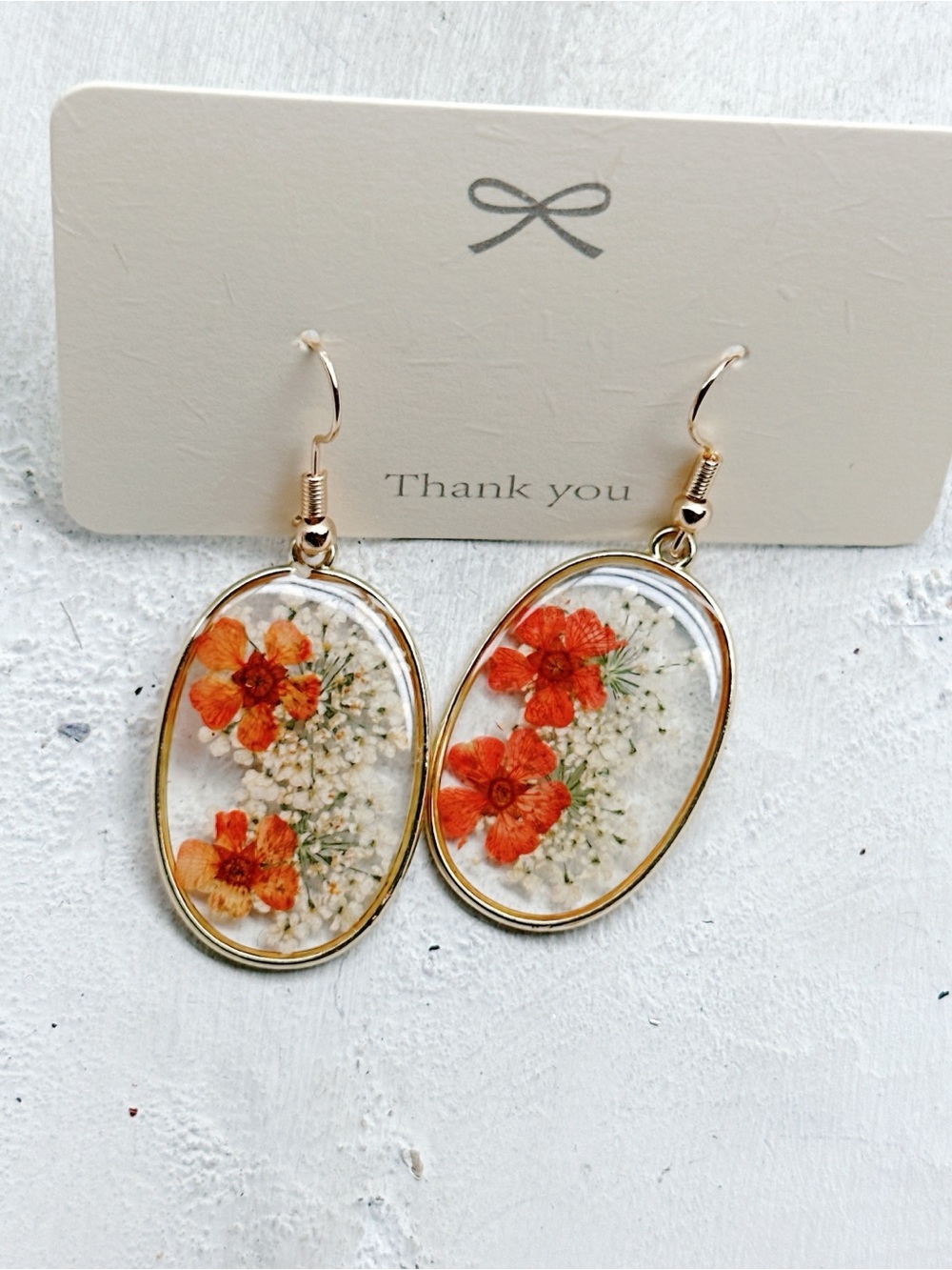 1361mc. Orange Resin Floral Earrings